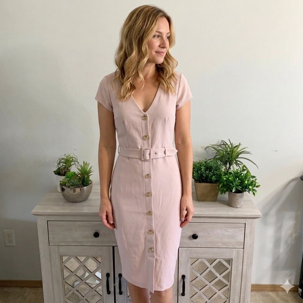 Express pink belted sheath dress M office professional work